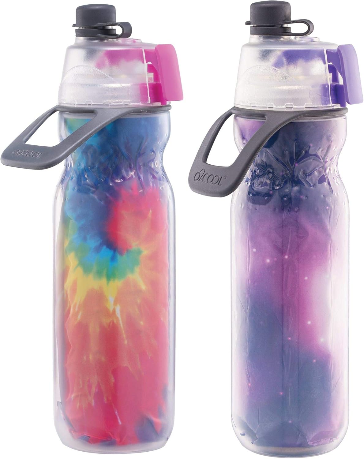 O2COOL 20 oz Mist 'N Sip Water Bottle - 2-in-1 Misting & Sipping Function, No Leak Spout | Tie Dye/Celestial Purple