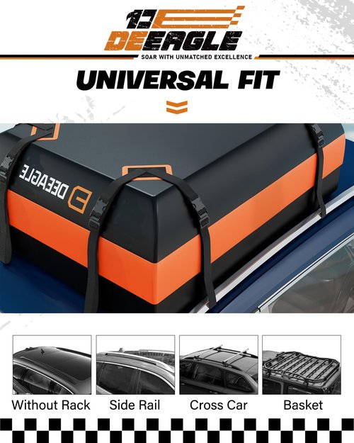DEEAGLE Rooftop Cargo Carrier 15 Cubic Feet – Car Roof Cargo Bag for Vehicles Without Roof Rack – Waterproof Soft Car Top Carrier with Non-Slip Mat, 4 Door Hooks & 8 Reinforced Straps