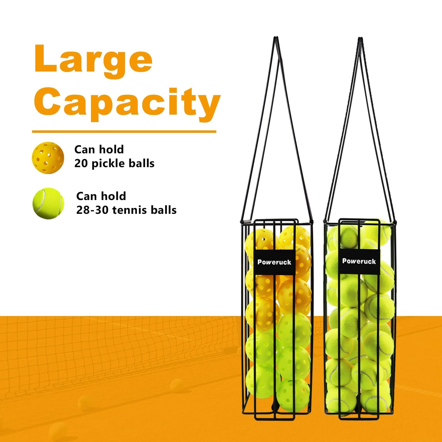 Poweruck Pickleball Tennis Ball Hopper Set, Tennis Ball Basket Holder with 20 Outdoor Pickleball Balls,Perfect Court Equipment for Beginner