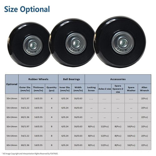 Luggage Suitcase Replacement Wheels Set Suitcase Spinner Wheels 8Pcs PU Bearing Wheels-Install Dia 2in/50mm Width 0.63in/16mm with 2 Size Axles for Trolley Bag Drawbar Box Smooth Rolling Repair