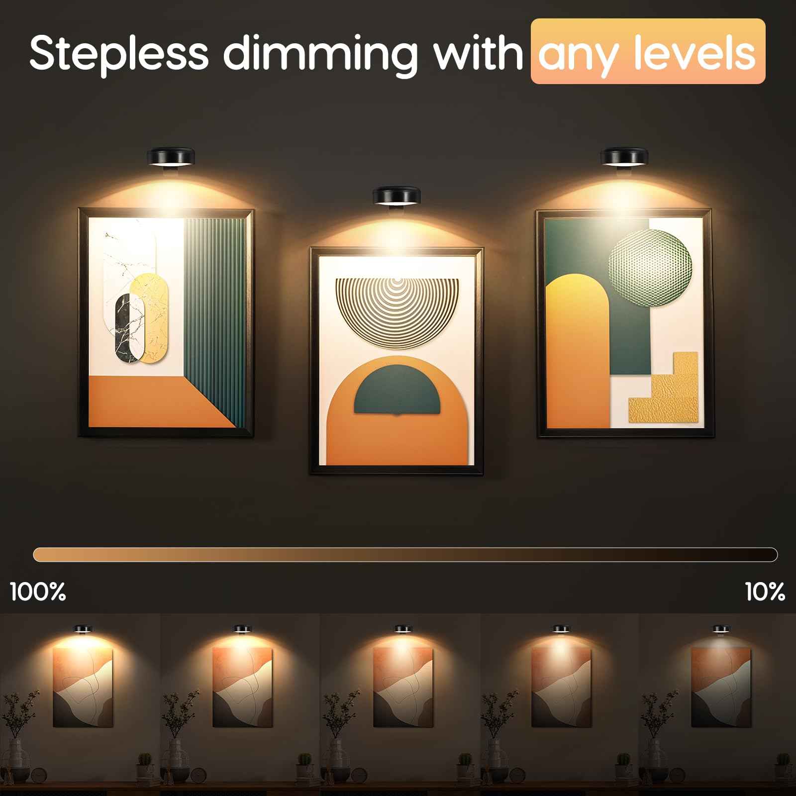 Picture Light for Wall Display Rechargeable with Remote, Wireless Painting light 3PACK, Brightness Dimmable with 3 Color Temp, Art Display Accent Lighting, Timmer Auto-OFF for Frame Gallery Portrait