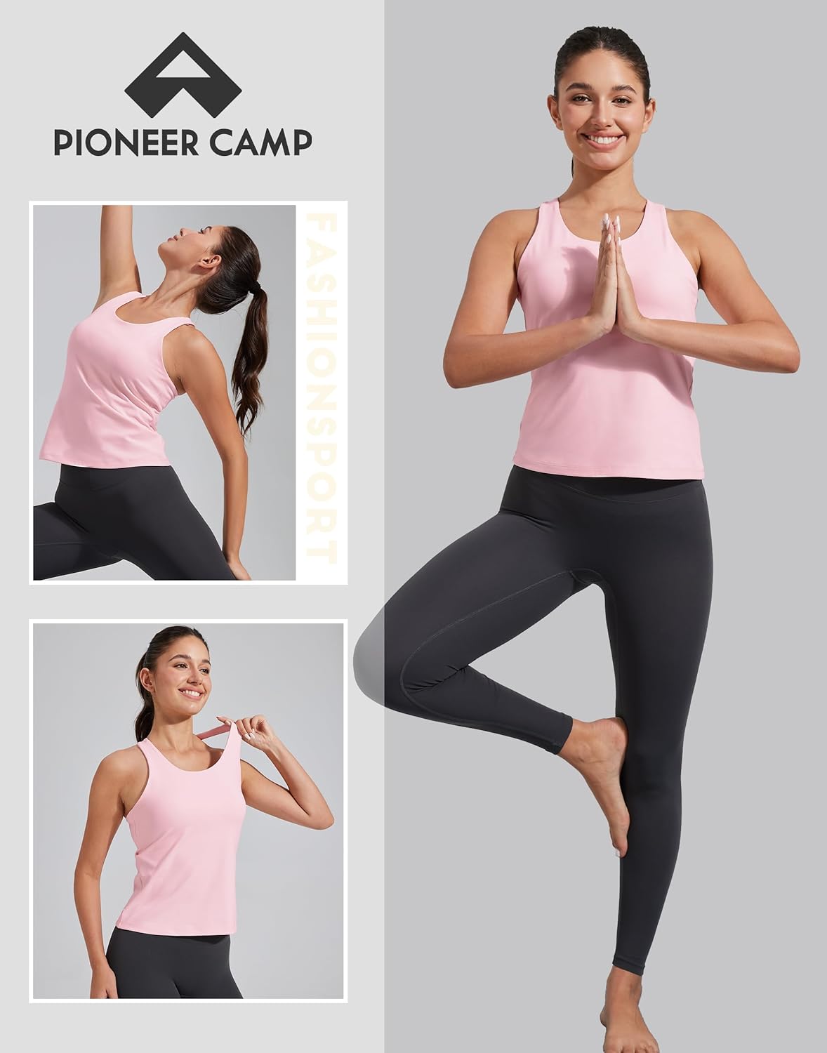 Pioneer Camp Women's Workout Tank Tops - Built-In Bra Racerback for Gym & Yoga | Athletic Longline Design