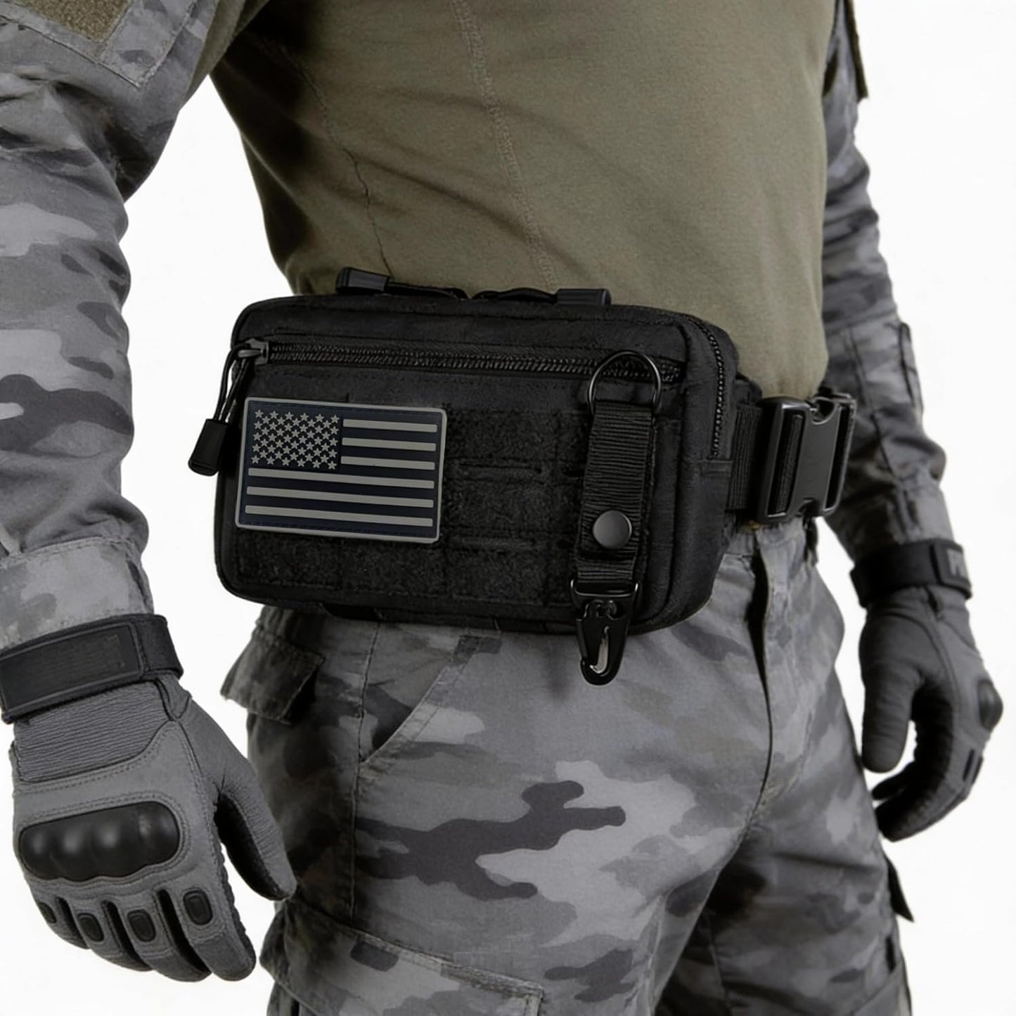 Skiennix Tactical Molle Pouch - Utility EDC Tool Holder with US Flag Patch | Perfect Gift for Dad