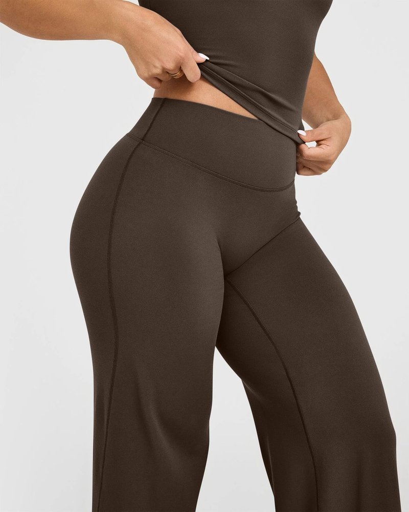 OQQ Yoga Pants Women High Waist Stretch Casual Soft Straight Leg Bottoms Darkbrown