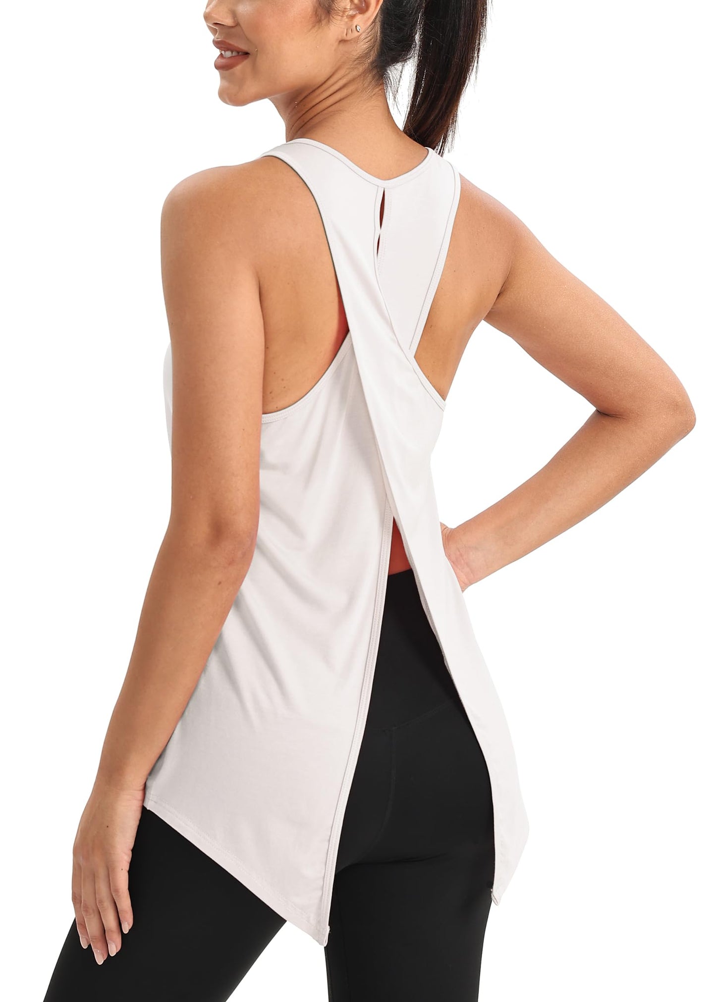 Mippo Workout Tank Tops for Women Athletic Shirts Open Back Workout Top Yoga Running Tank Gym Clothes White S