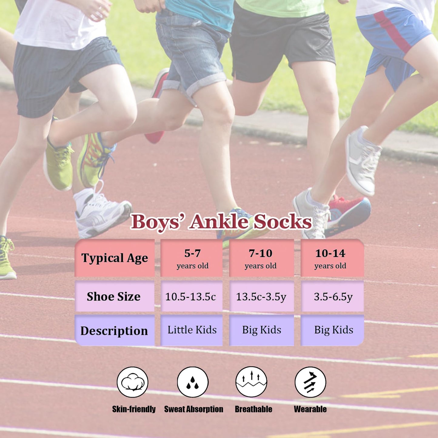 Bemeol Boys Socks 12 Pairs Ankle Socks Boy Sport Athletic Running Sock Low Cut Ankle Sock for Kids(7-10 Years)