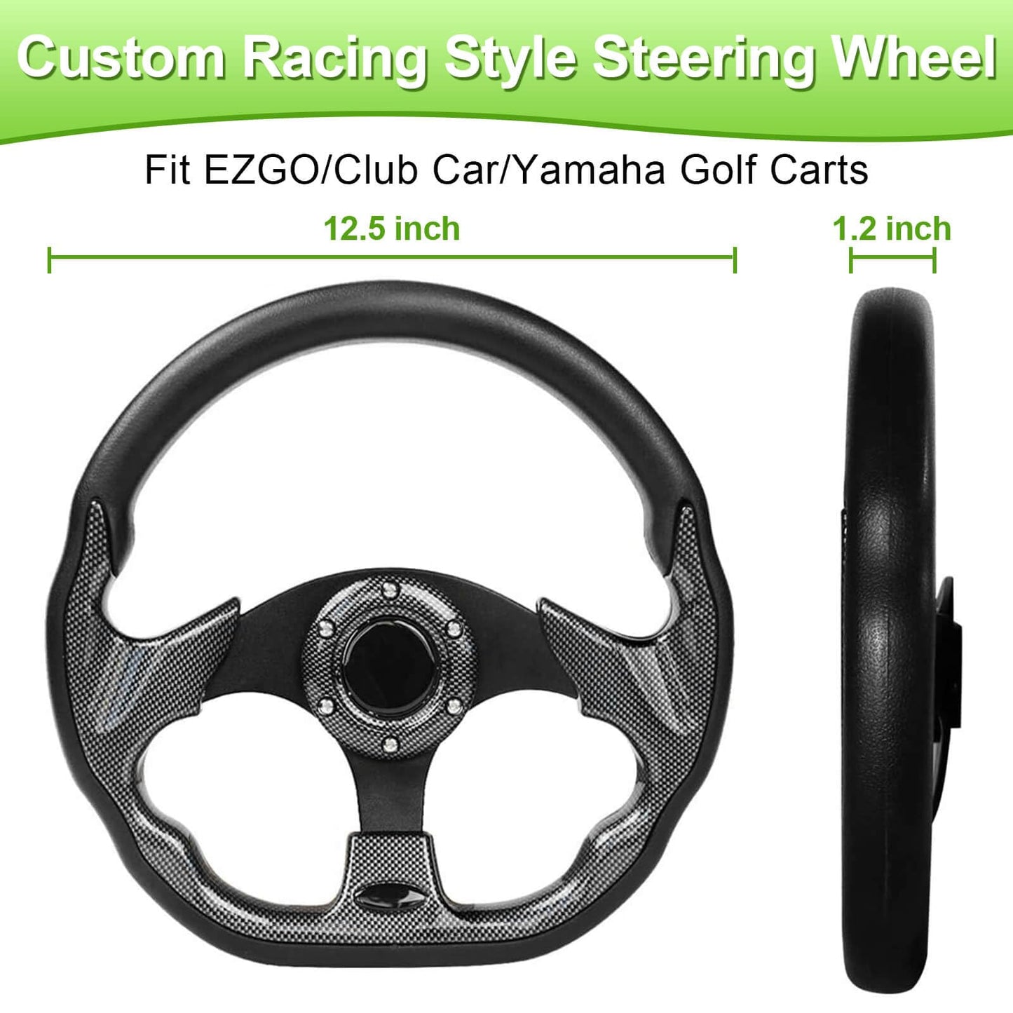 Golf Cart Steering Wheel for EZGO TXT/RXV/Valor/Marathon, Club Car DS/Precedent/Onward/Tempo and Yamaha G2-G29 Drive Carts with Racing D-Shape Comfortable Grip Ergonomic Design Precise Steering.