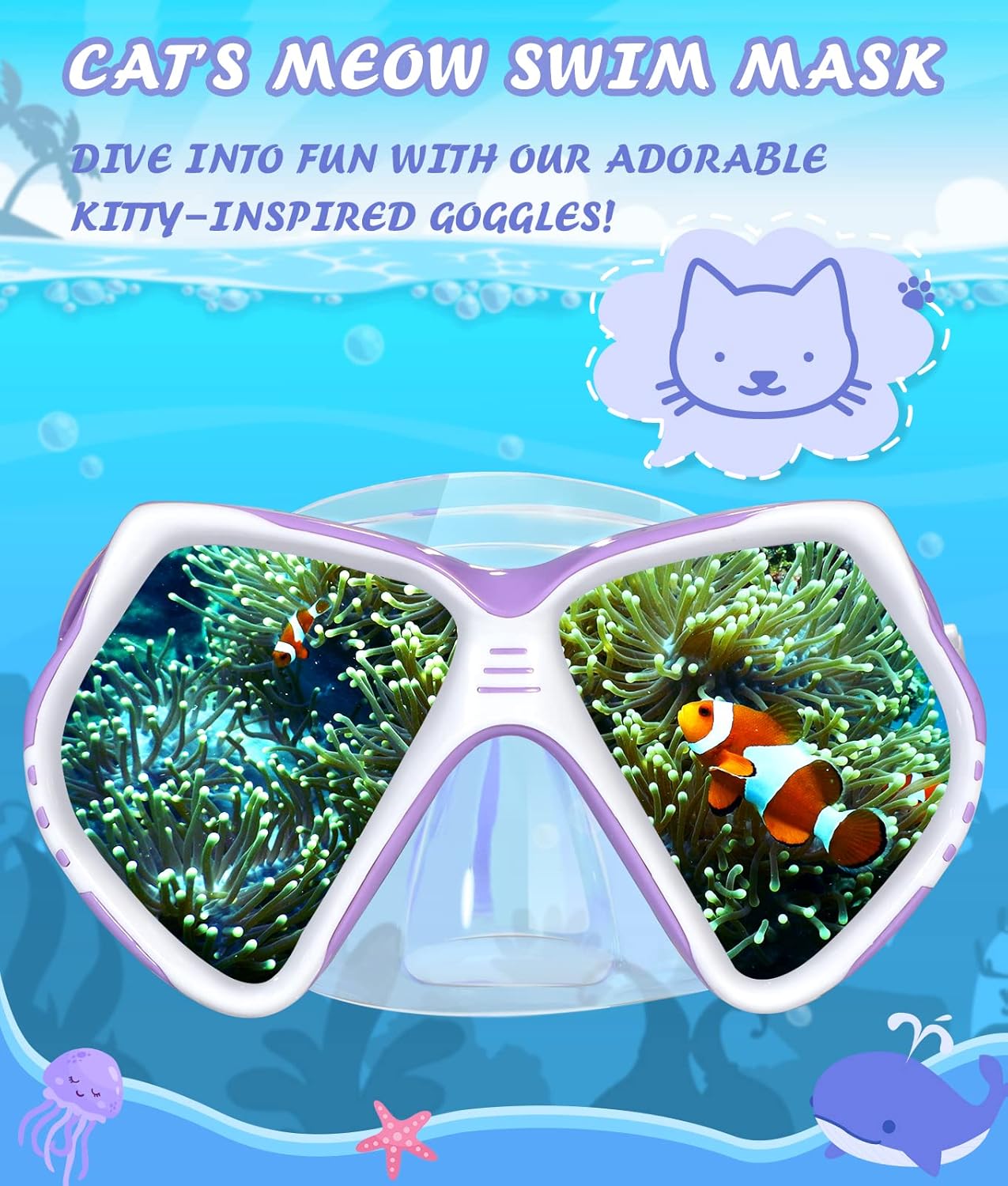 Seago Kids Swim Goggles - Anti-Fog Snorkel Mask with Nose Cover | Panoramic View & Silicone Seal for Ages 6-14