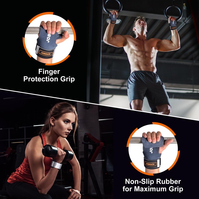 JOBGAIN Weight Lifting Wrist Straps, Double Layer Leather Wrist Strap for Deadlift and Powerlifting, Adjustable Neoprene Padded Wrist Wraps, for Men & Women, 1 Pair, Grey