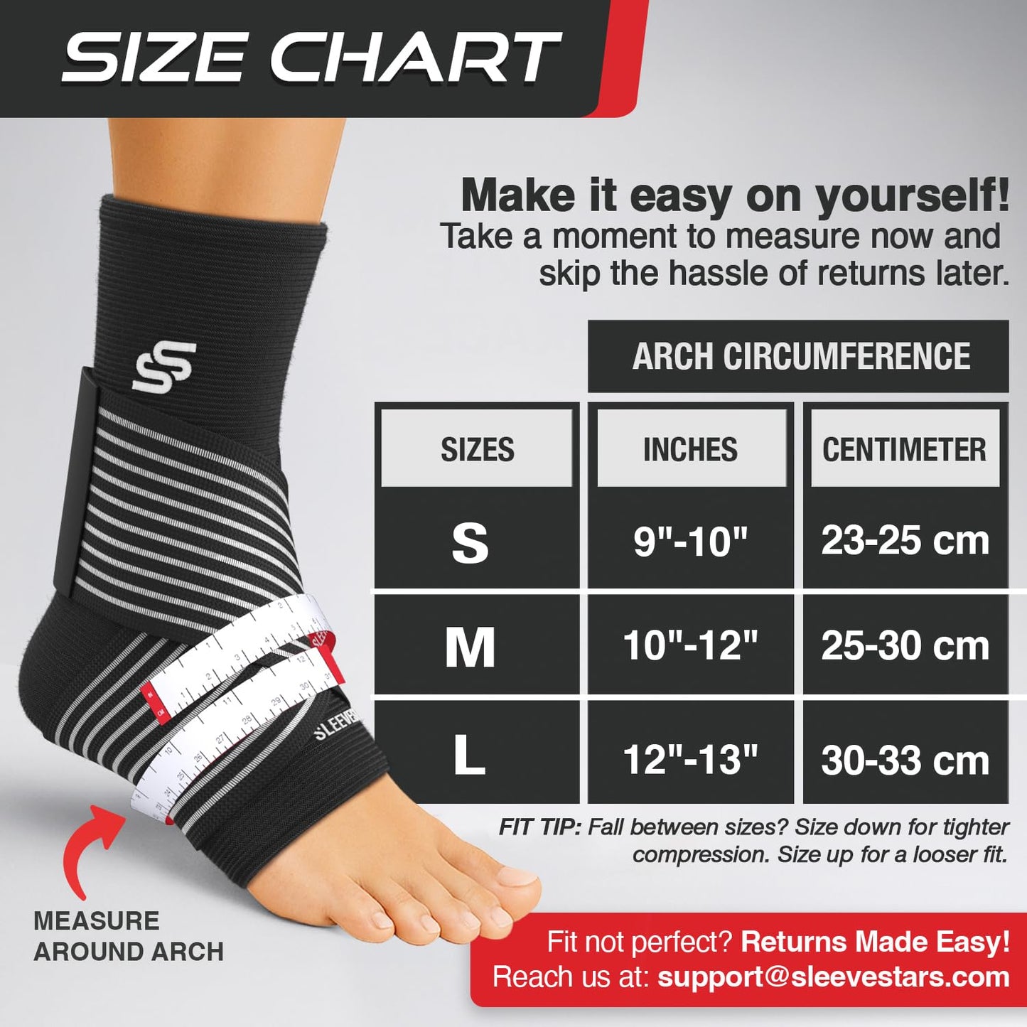 Sleeve Stars Ankle Brace for Women & Men, Ankle Wrap for Sprained Ankle, Compression Sleeve for Plantar Fasciitis Relief, Easy Customizable Support: w/Removable Strap (Single/S:9"-10"/Black)
