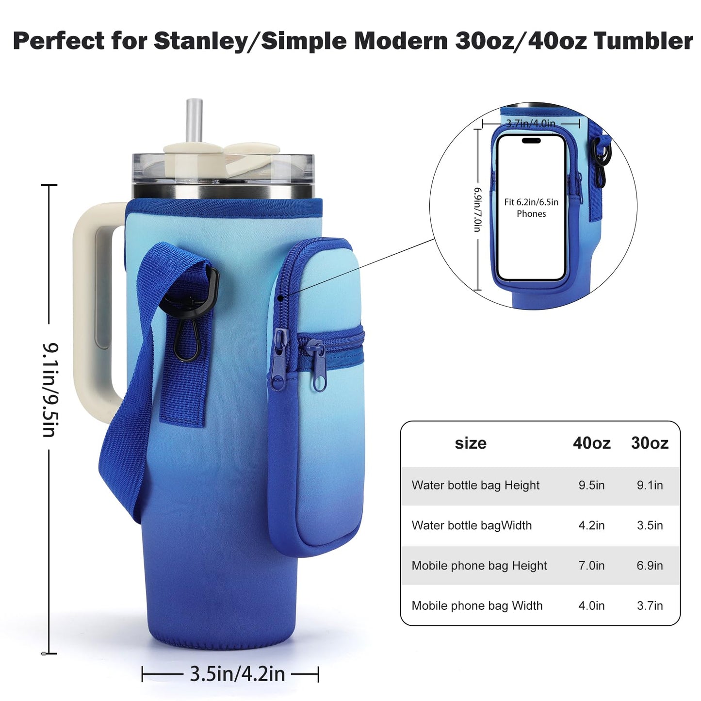 GOEWY Water Bottle Carrier Bag for Stanley Cup 30oz with Phone Pockets