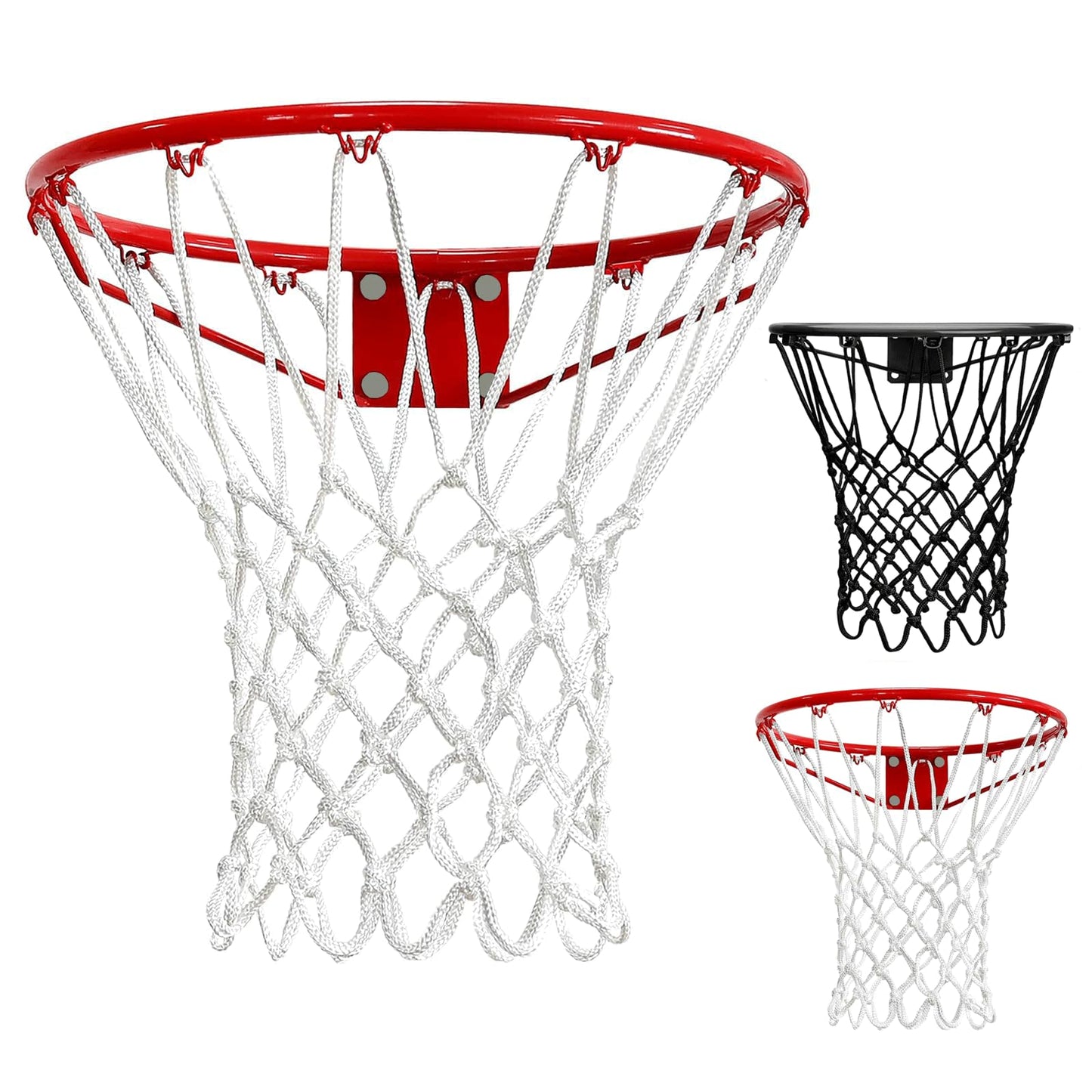 2 Pack Heavy Duty Basketball Net Replacement,2025 Upgrade Heavy Duty Basketball Net, All Weather Anti Whip,12 Loops Fits Standard Indoor or Outdoor Rims (White+Black)