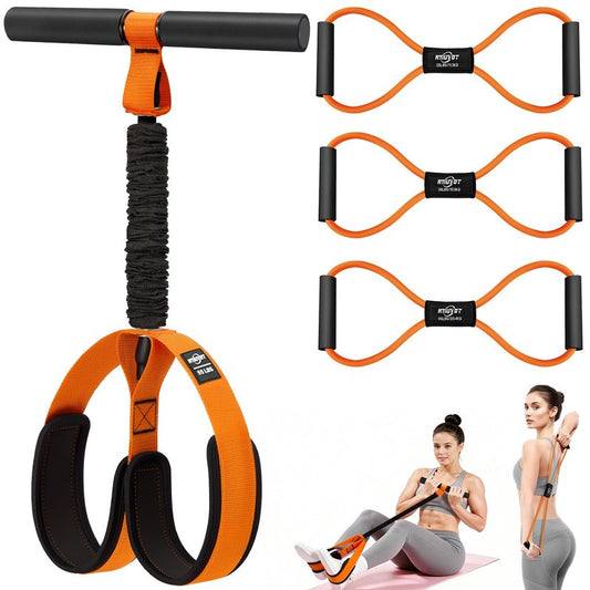 Upgraded Durable Pedal Resistance Band with Handle and Figure 8 Resistance Band Set, Stretch Bands for Exercise, Full Body Workout Equipment for Core Abs Waist Arms Back Stretching Training