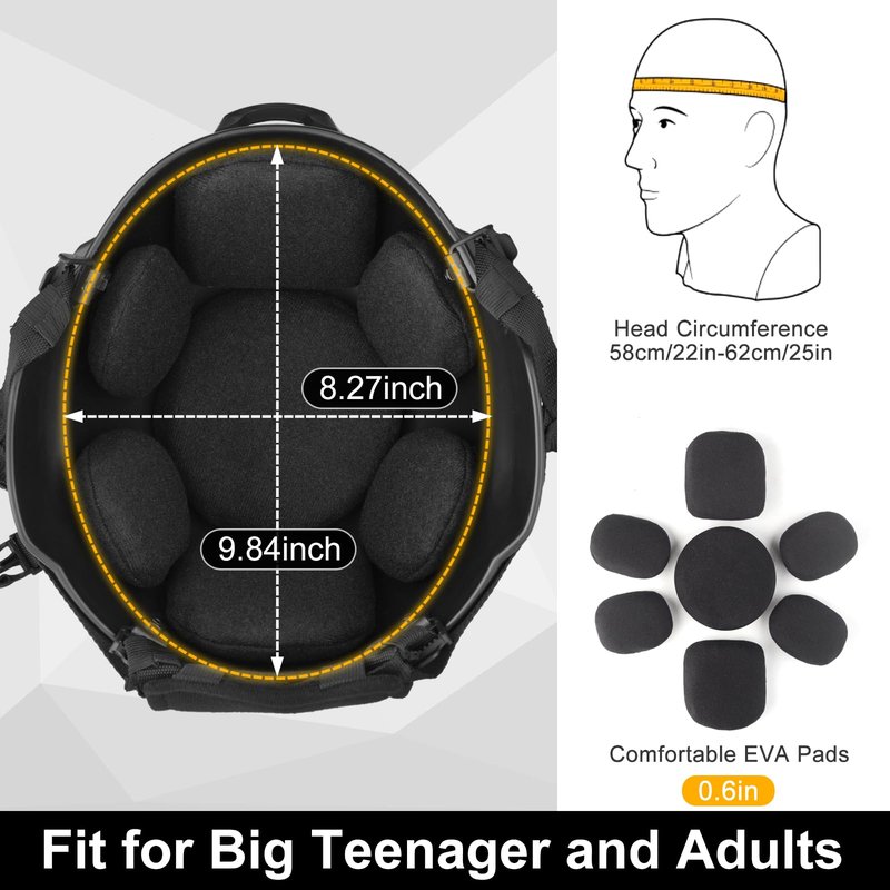 VPZENAR Tactical Helmet - Black MICH Helmet with Ear Protection, Airsoft Goggles and Balaclava Mask - Tactical Gear