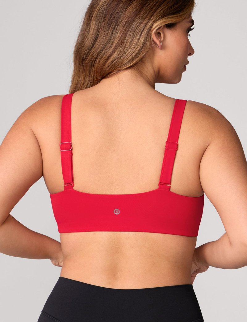 UNISSU Hugcurve Double Lined No Padding Sports Bra Scoop Neck Cross Back Convertible Wireless Yoga Workout Crop Top Aurora Red Small