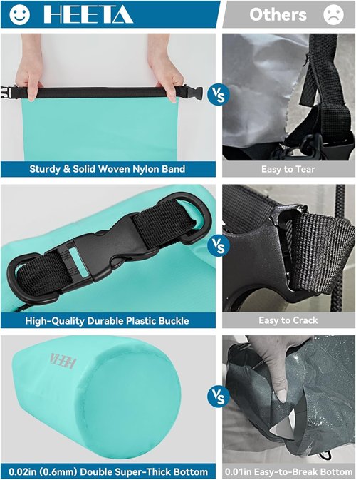 HEETA Waterproof Dry Bag - Lightweight Roll Top Storage Backpack with Emergency Whistle | 5L/10L/20L/30L/40L Options for Travel, Kayaking, Camping, Beach Essentials