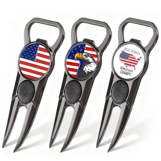 Amy Sport Premium Golf Divot Repair Tool Ball Markers with Belt Clip Value 3 Pack, 7-in-1 Tools Leather Grip Club Holder, Bottle Opener, Club Groove Cleaner, Putting Alignment Guide (Dark Gray-3 Pack)