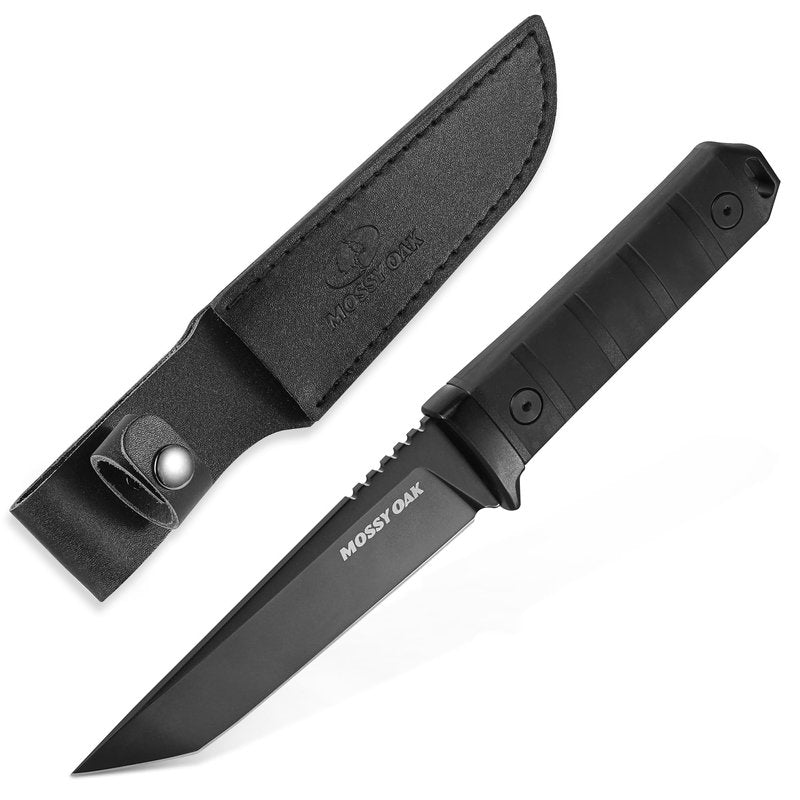 Mossy Oak 10 Inch Fixed Blade Hunting Knife, 14C28N Full Tang Tanto Hunting Knife with Sheath for Survival, Camping, Hiking, Tactical Use
