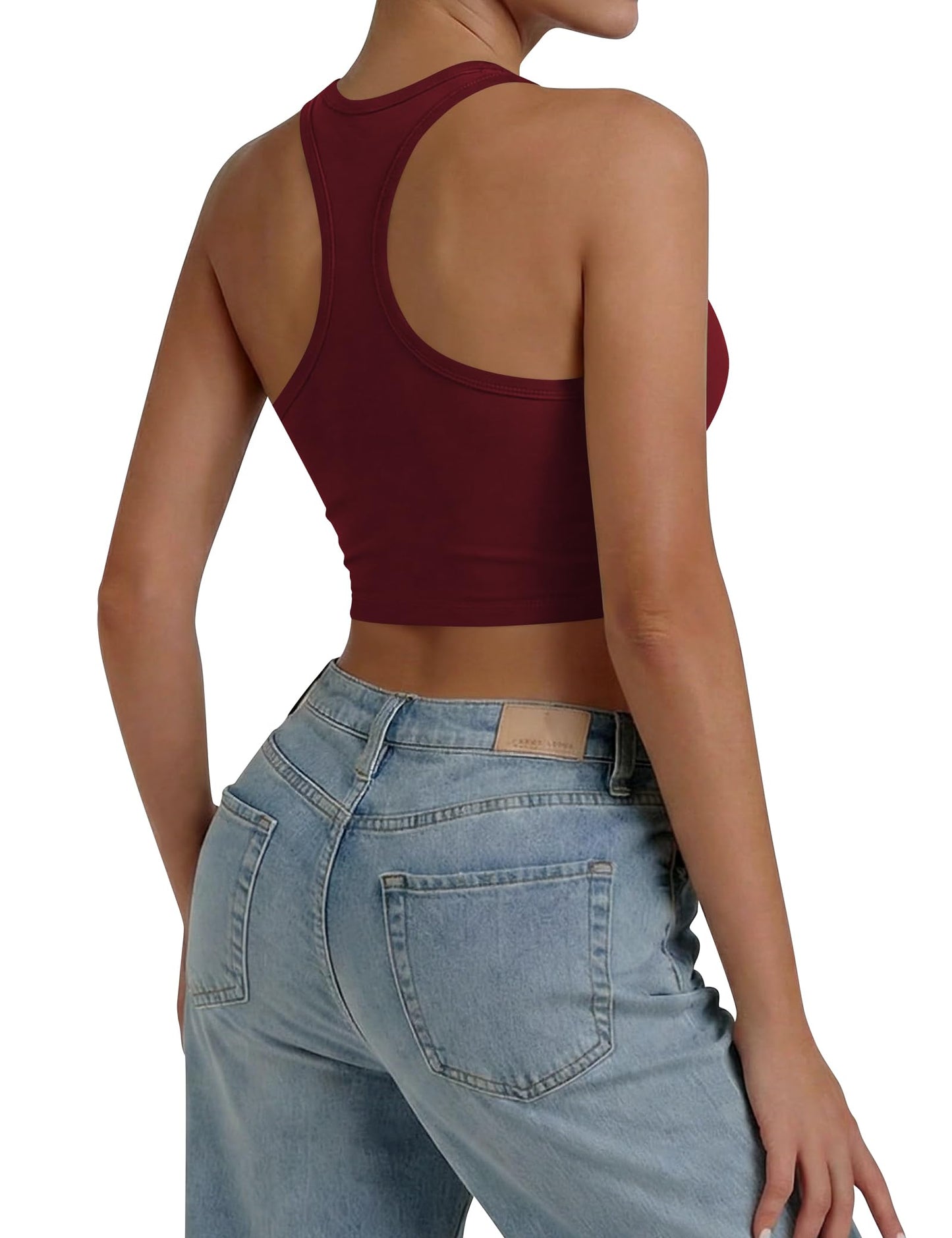 LouKeith Womens Cropped Tank Tops Racerback High Neck Ribbed Cotton Fitted Sleeveless Crop Tank Basic Top Burgundy M