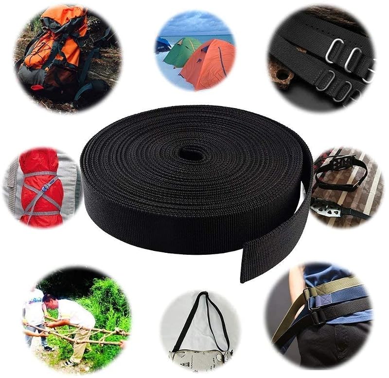 1 Inch Wide Black Nylon Webbing Strap - 10 Yards for Climbing, Bags & DIY