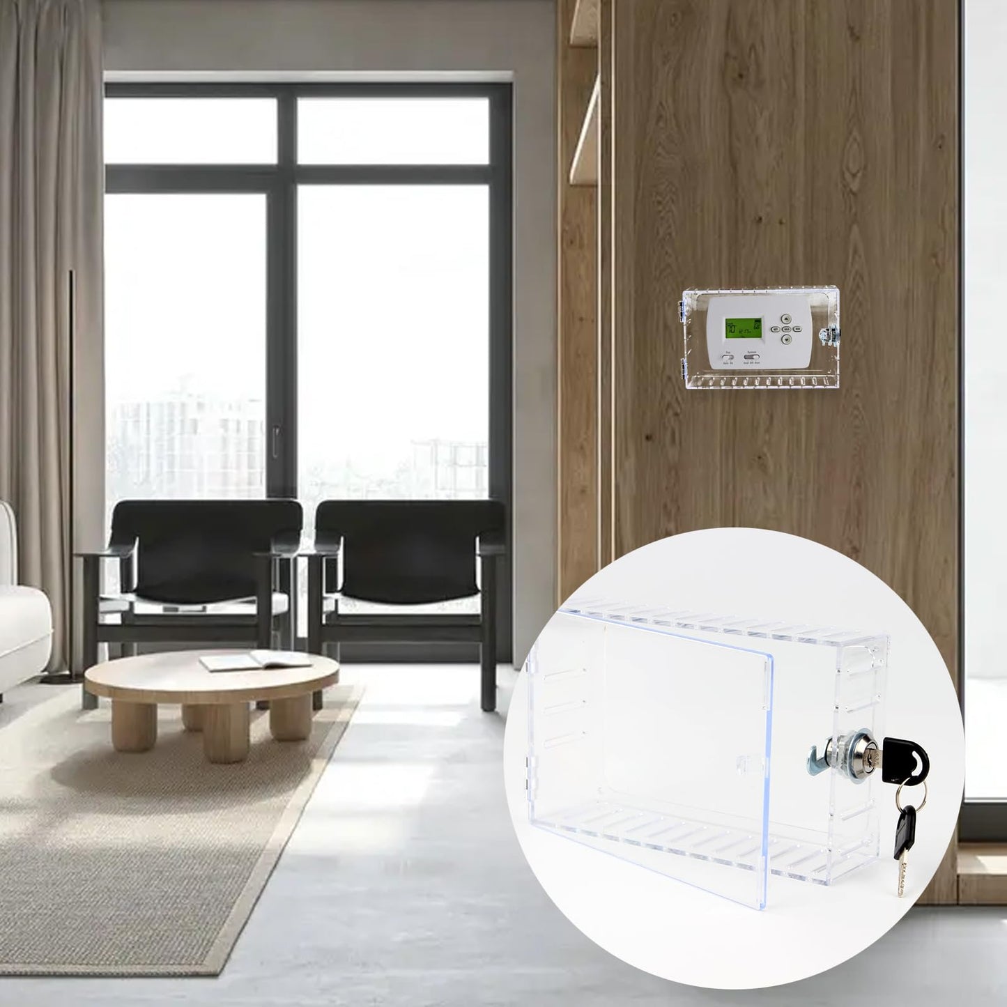 Lxmxgk Universal Thermostat Lock Box with Key, Large Thermostat Lock Box Cover with Key, Clear Large Thermostat Cover for Thermostat on Wall, A/C Lock Box Cover with Key Fits Thermostats