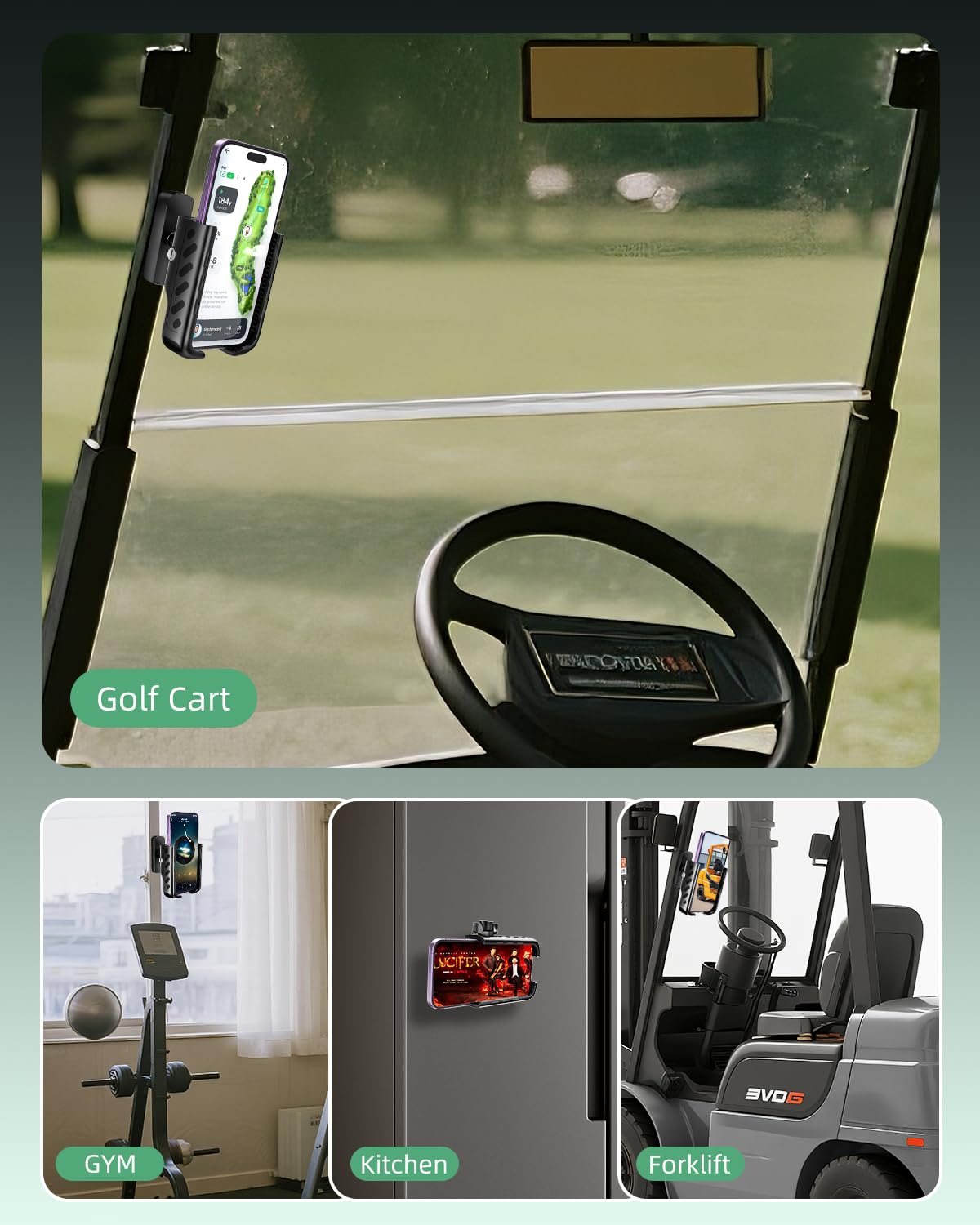 Omnqira Magnetic Golf Cart Phone Holder, Sturdy Aluminum Mount with 6X N52 Magnets & Quick-Lock Knob, 360° View for EZGO, Club Car, Yamaha, Golf Gifts for Men & Dad