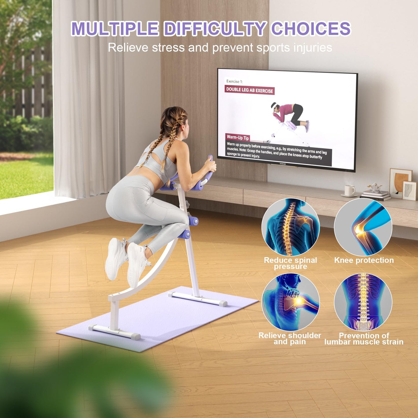 Ab Trainer Machine for Abs Workout at Home Gym, Knee Protection, Abdominal Trainer for Stomach Workout,Touch Displays(Purple)