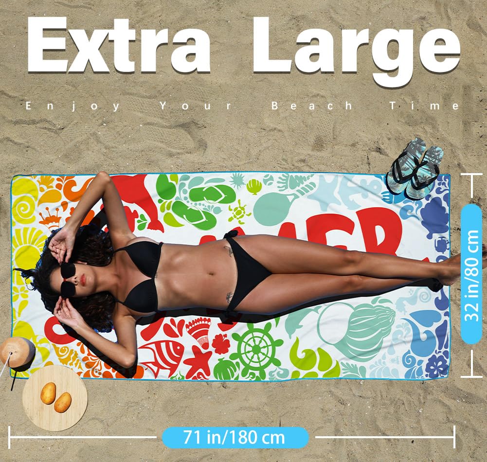 Widdonen Microfiber Beach Towel,Compact 2 Pack-71x32 Inch with Bag Travel