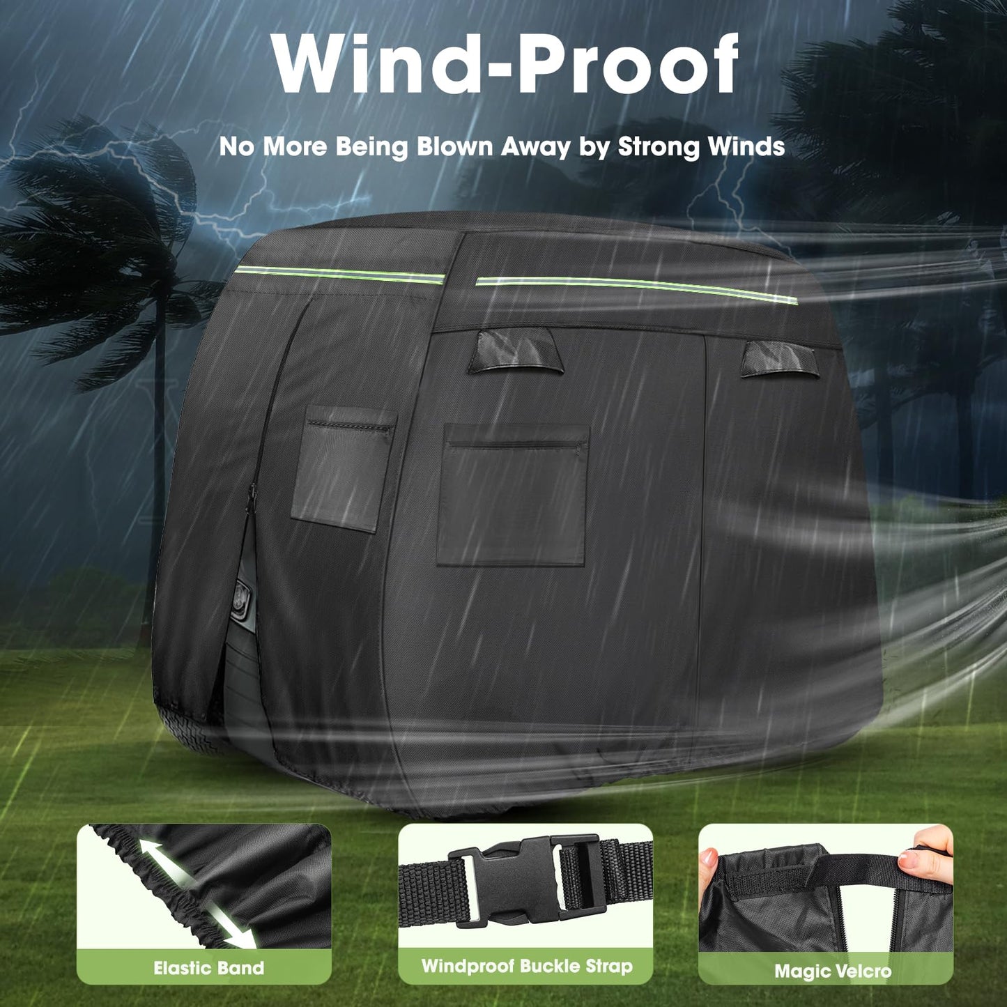 Xoxocos Golf Cart Covers 6 Passenger, Heavy Duty 600D Waterproof Golf Cart Seat Cover EZGO, Club Car, Yamaha, Outdoor 6 Seater with Reflective Strips, Zippered Pockets, Zipper Doors