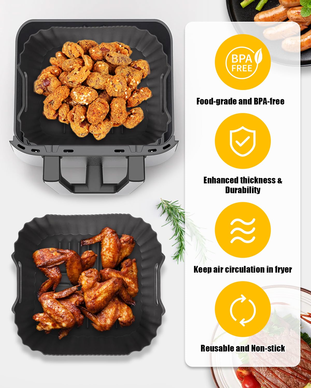 Air Fryer Silicone Liners for Ninja Crispi FN101GY,Non-Stick Ninja Glass Air Fryer Accessories,Big Liner for 4 QT Container & Small Liner for 6 Cups Container,Reusable Airfryer Replacement Insert,Gray