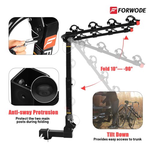 Forwode Hitch Mount Rack Fits 4 x 35 lbs Bicycles, Bike Hitch Rack for Car, Foldable Wobble Free, Hitch Lock, 2-Inch Receiver