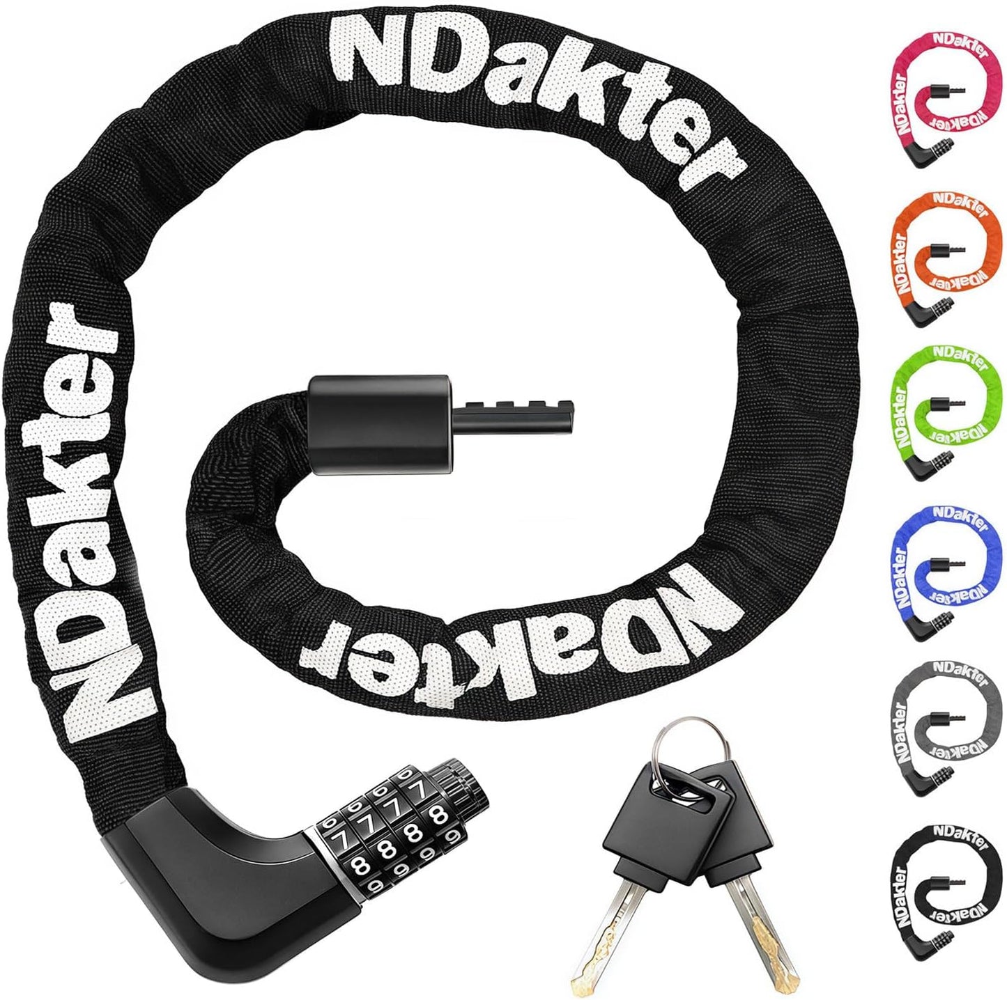 NDakter Heavy-Duty Bike Chain Lock - 4-Digit Combination Security | 1.64 to 4.28 Ft Length for E-Bikes & Scooters