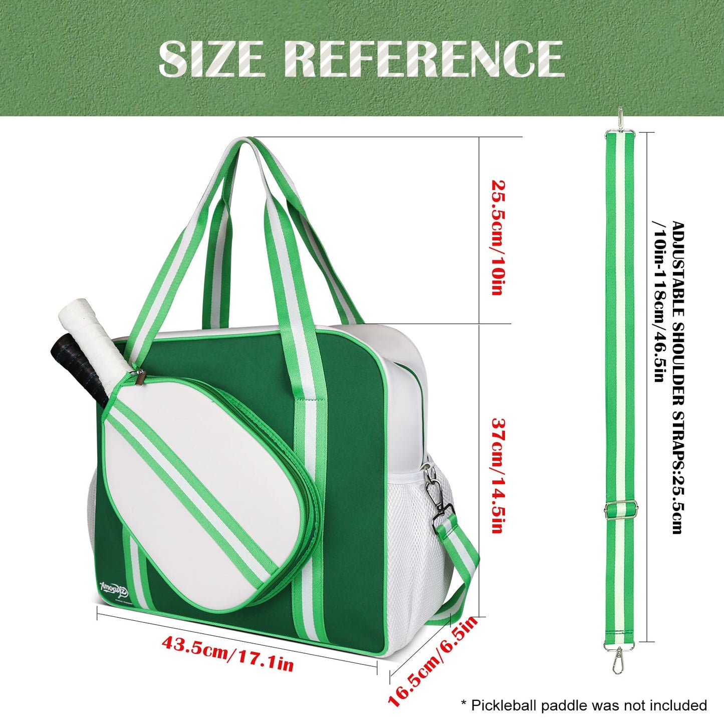 Amoswiz Pickleball Bags for Women, Green Pickle Ball Bag Tote, Neoprene Crossbody Pickleball Sling Bag Outfits for Women Extra Large