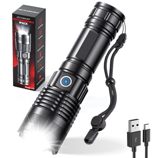 Rechargeable Flashlights High Lumens, 1 Pack Super Bright Tactical Flashlight With Adjustable Lighting Modes, Zoomable Handheld Led Flash Light For Camping Emergency Home Gift (Battery Included)