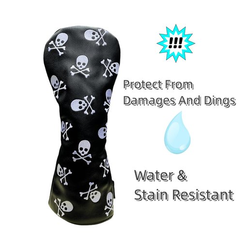 Golf Club Headcover 3 Wood Headcover Hybrid Head Covers Skulls Embroidery Premium Leather Driver Fairway Wood Hybrid Blade Mallet Putter Cover Magnetic Closure (1pc for Driver)