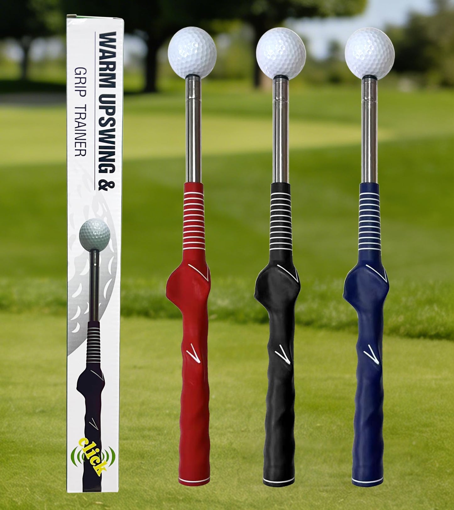 LUCKYOPERA Retractable Golf Swing Training Aid, Golf Grip Trainer with Rhythm Click Sound, Strength and Tempo Trainer for Chipping and Full Swings (Red)