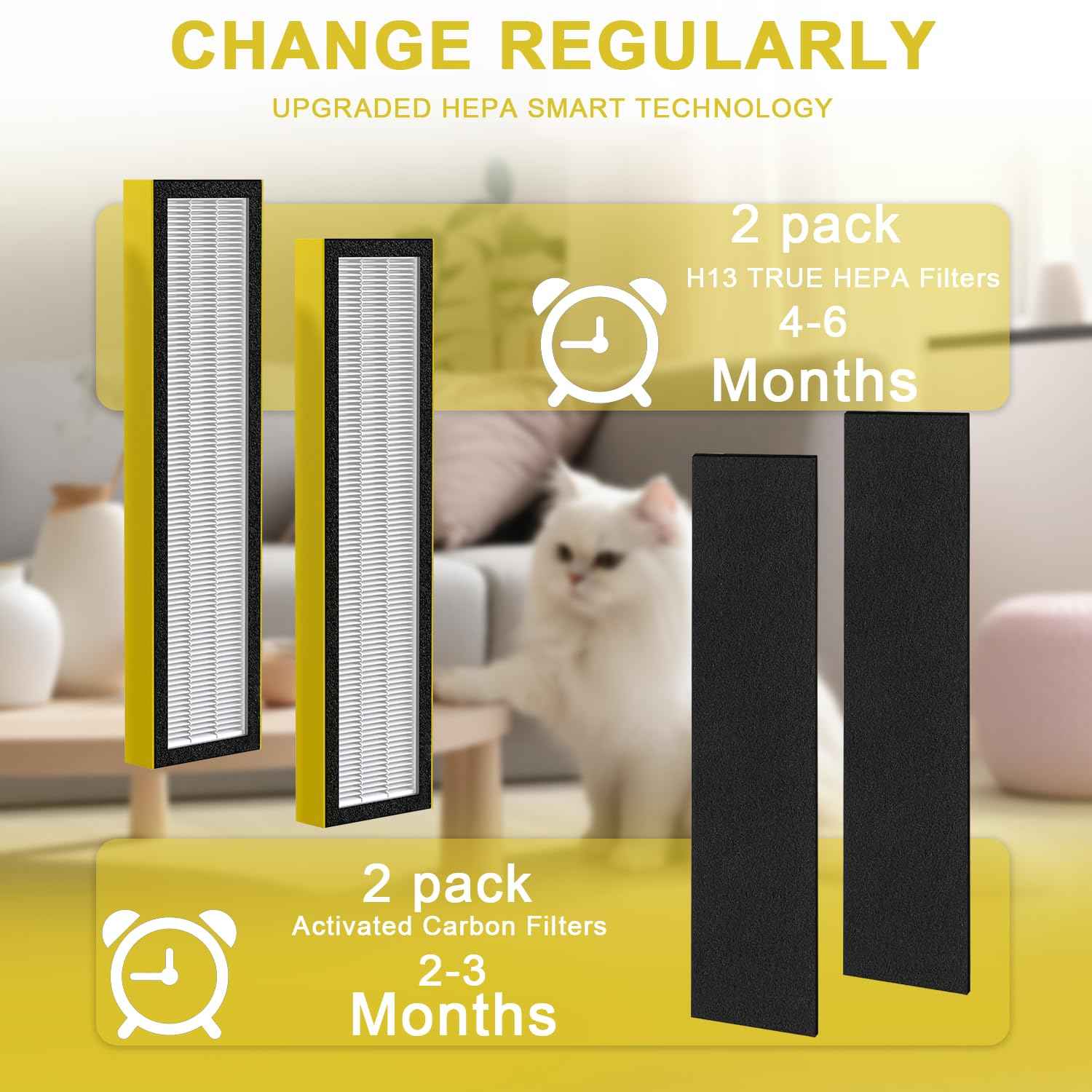 2 pack FLT5000 replacement filter c for Compatible with FLT5000 Filter C AC5000, AC5000E, AC5250PT, AC5350B, AC5350BCA, AC5350W, AC5300B, CDAP5500B, AP2800CA (Yellow)