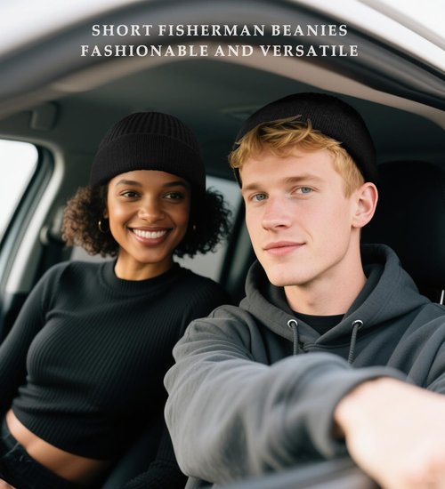 Swag Wool Knit Cuff Short Fisherman Beanie for Men Women, Spring Fall Winter Warm Hats, Trawler Skull Cap, Watch Cap Black
