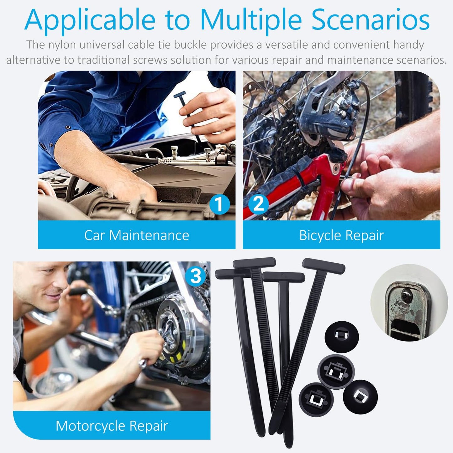 2026 Upgraded Nylon Universal Cable Tie Buckle, Heavy Duty Self-Locking Rivet Zip Ties, Multifunctional Cable Tie Buckle for Car Daily Repair, Home, Office, Garden, Workshop(100Pcs)