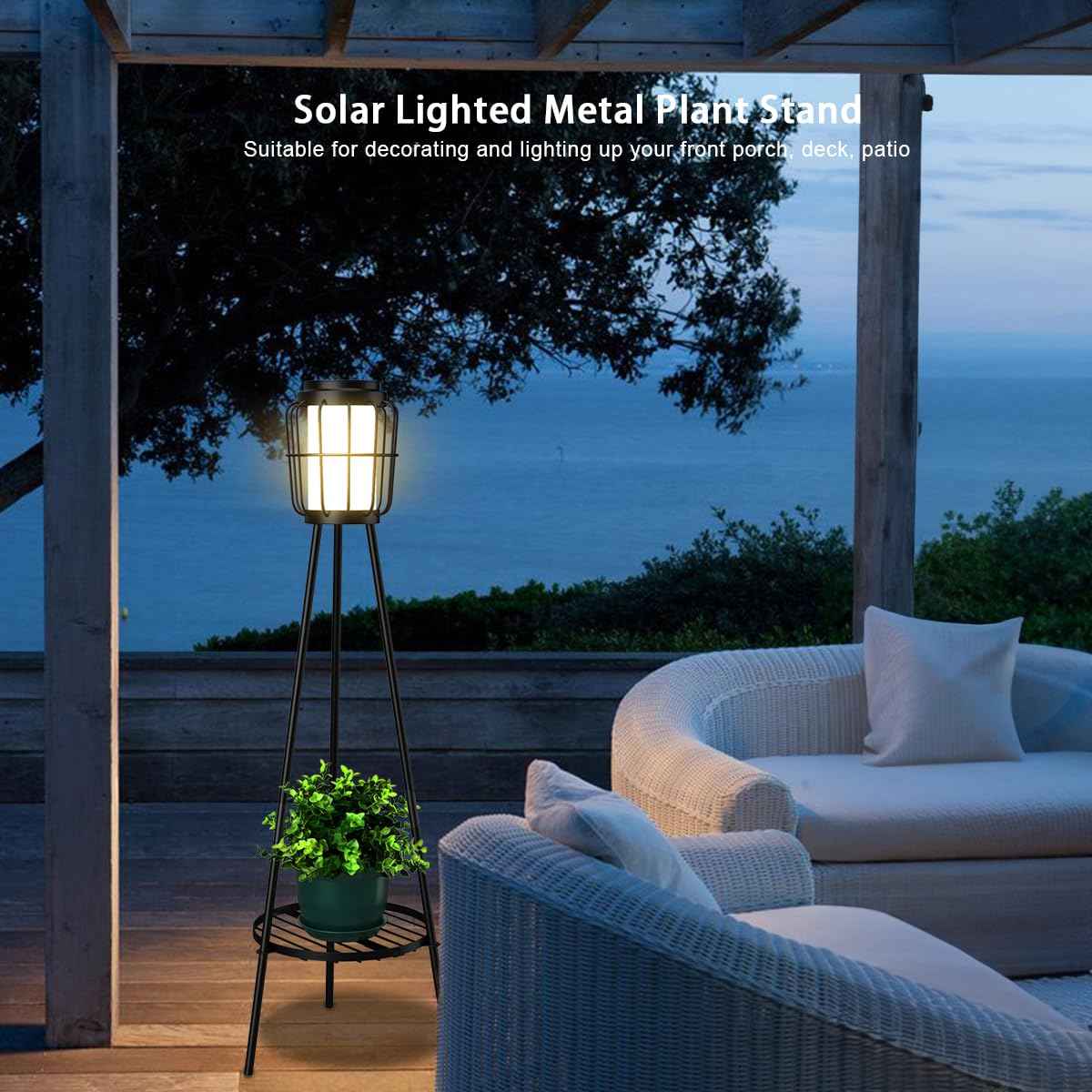 VISFLAIR 2 Pack Solar Lights with Plant Stand, Outdoor Floor Lamps, Waterproof Solar Powered Floor Lamps for Patio Deck Porch Yard Garden Decor