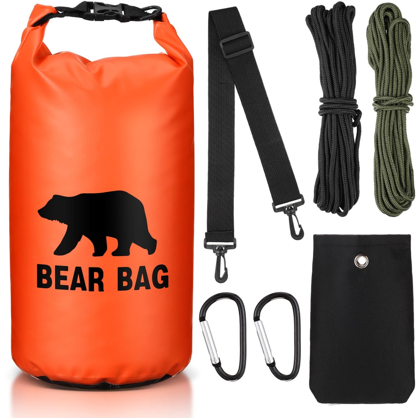 Foilswirl 1 Set Bear Food Bag for Camping Ultralight Food Hanging System Includes Waterproof Bear Bag, Nylon Ropes, Hooks for Camping Backpacking(20 L,Orange)