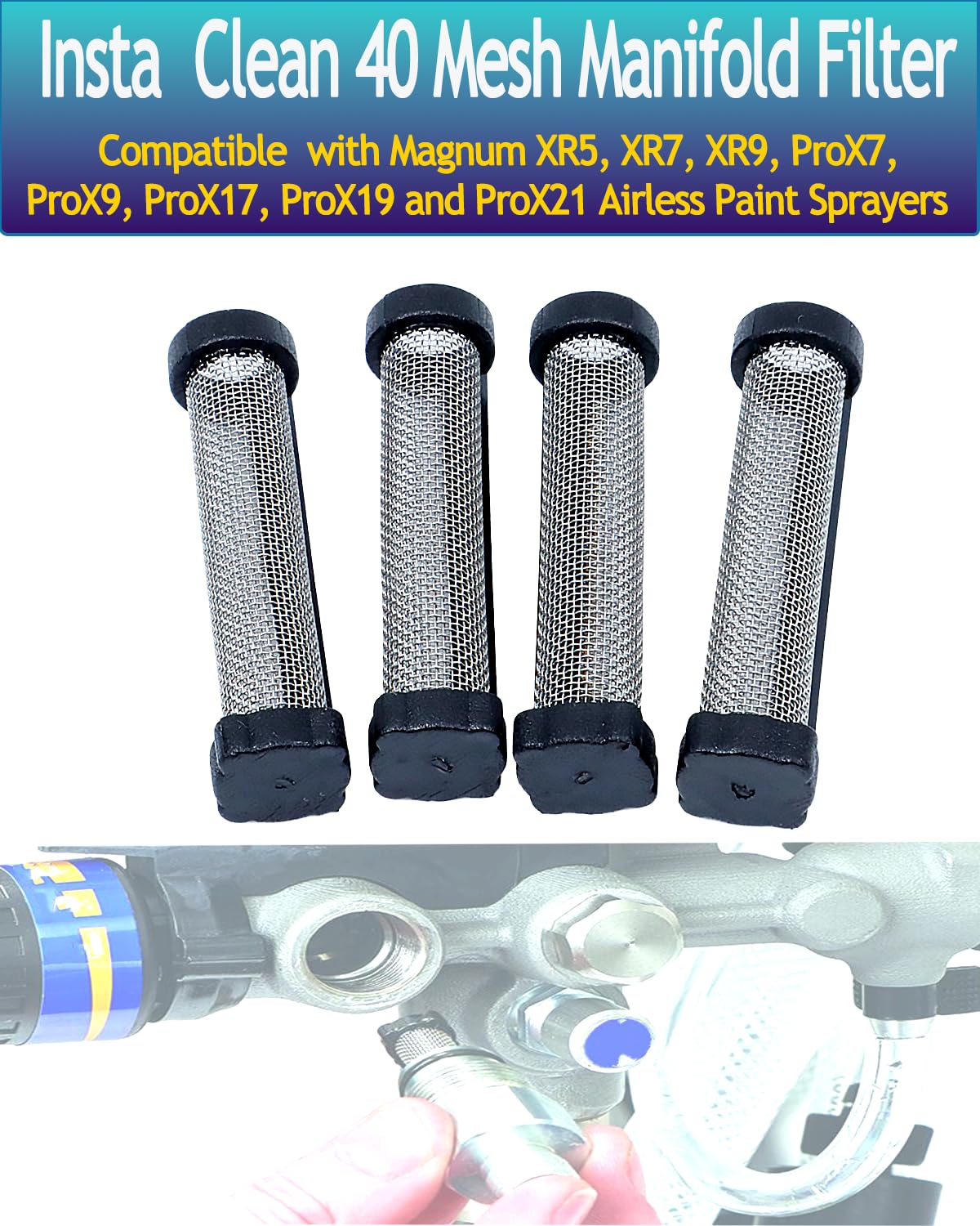 LUCKXUANYUAN 4-Pack 288747 40-Mesh Manifold Filters, Paint Sprayer Replacement Parts Compatible with Graco Magnum X5, X7, XR5, XR7, XR9, ProX7, ProX9, ProX17, ProX19, ProX21