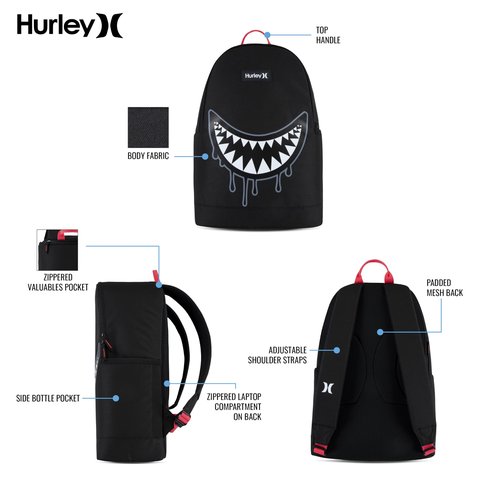 Hurley Unisex-Kids Graphic Backpack, Black/Black, One Size