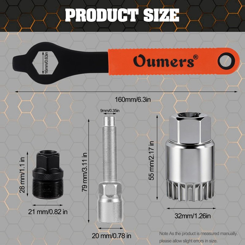Oumers Bike Crank Extractor/Arm Remover and Bottom Bracket Remover with 16mm Spanner/Wrench. Professional Bicycle Repair Tool Kit