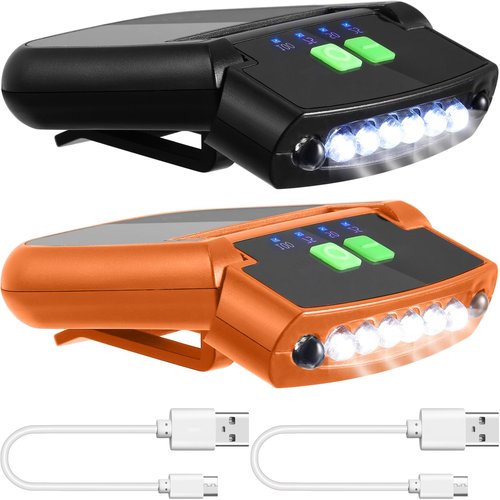 Mudder 2 Pieces LED Clip on Cap Lights USB Rechargeable Cap Flashlight Clip Waterproof Bright Hat Flashlight Headlamp for Fishing Camping Hand Work (Black,Orange)