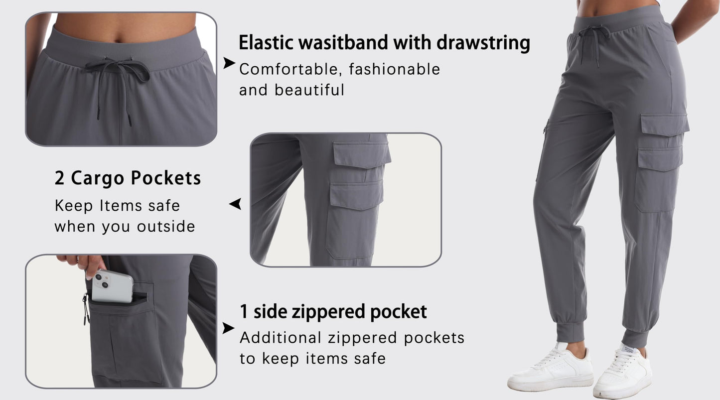zsenoxaxi Women's Lightweight Hiking Pants - Water Resistant Casual Travel Joggers with Zippered Pockets for Golf Camping(Charcoal Grey,M)
