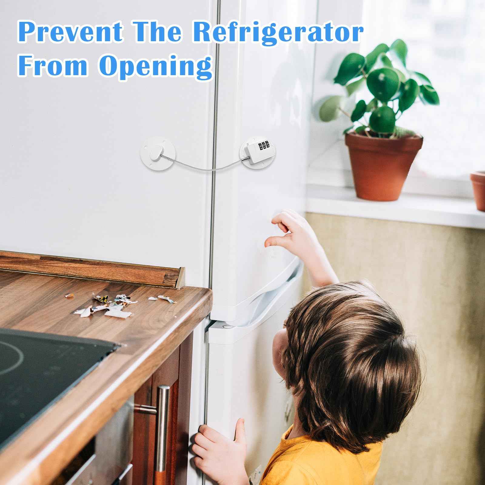 Anglecai 4PCS Refrigerator Locks Combination, Drill-Free Refrigerator Door Lock Fridge Lock Combination with Password, Mini Digital Refrigerator Lock for Freezer Door Lock (White)