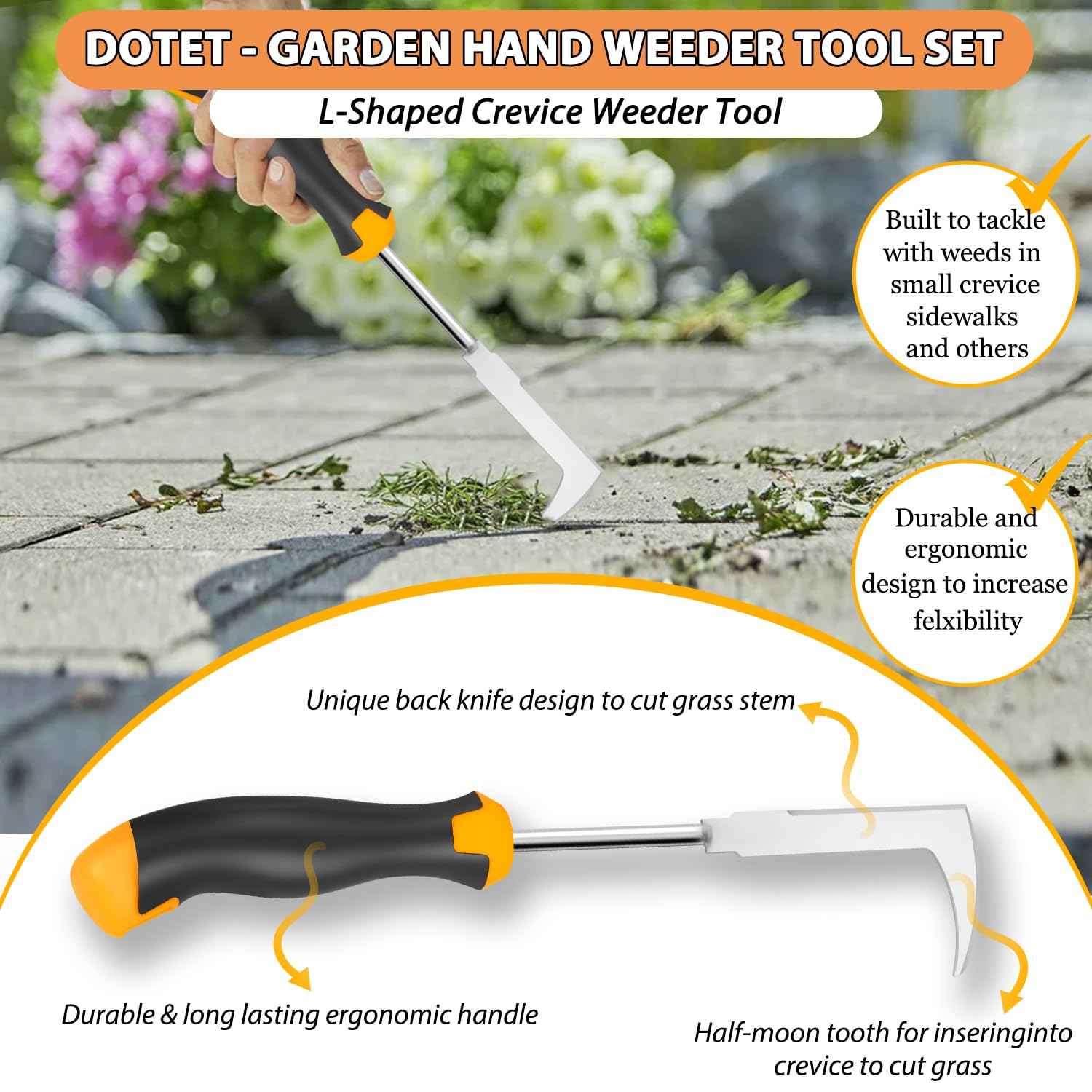 Dotet Garden Uprooting Weeding Tools - 3 Pack Hand Held Weeder Puller Tool Set, Rubber Handle, Weed Remover for Garden Farm Weeding