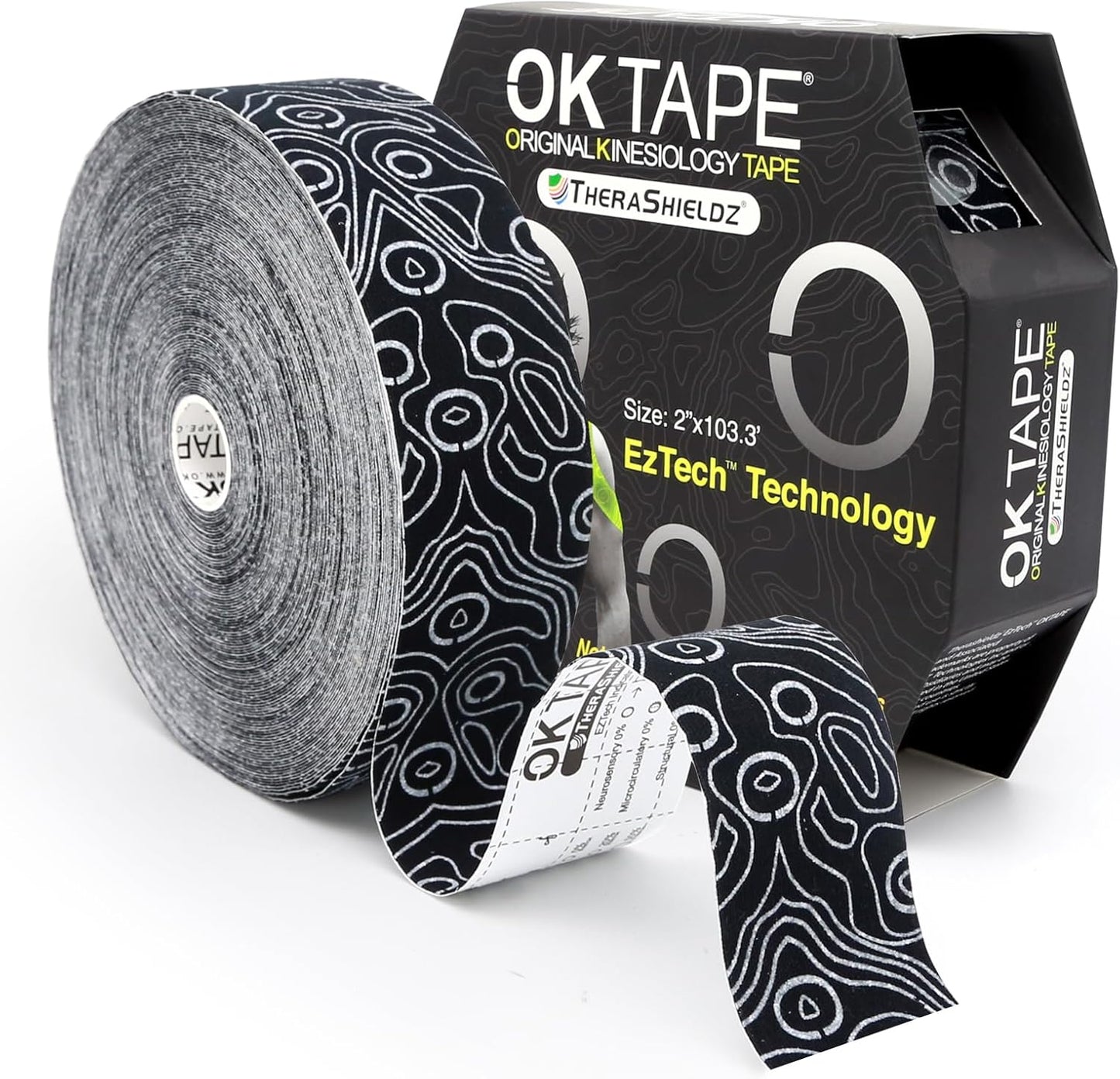 OK TAPE Kinesiology Tape - Pro Adhesive, Water-Resistant Elastic Athletic Tape | 103 Feet, Black