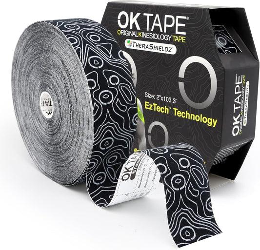 OK TAPE Kinesiology Tape - Pro Adhesive, Water-Resistant Elastic Athletic Tape | 103 Feet, Black
